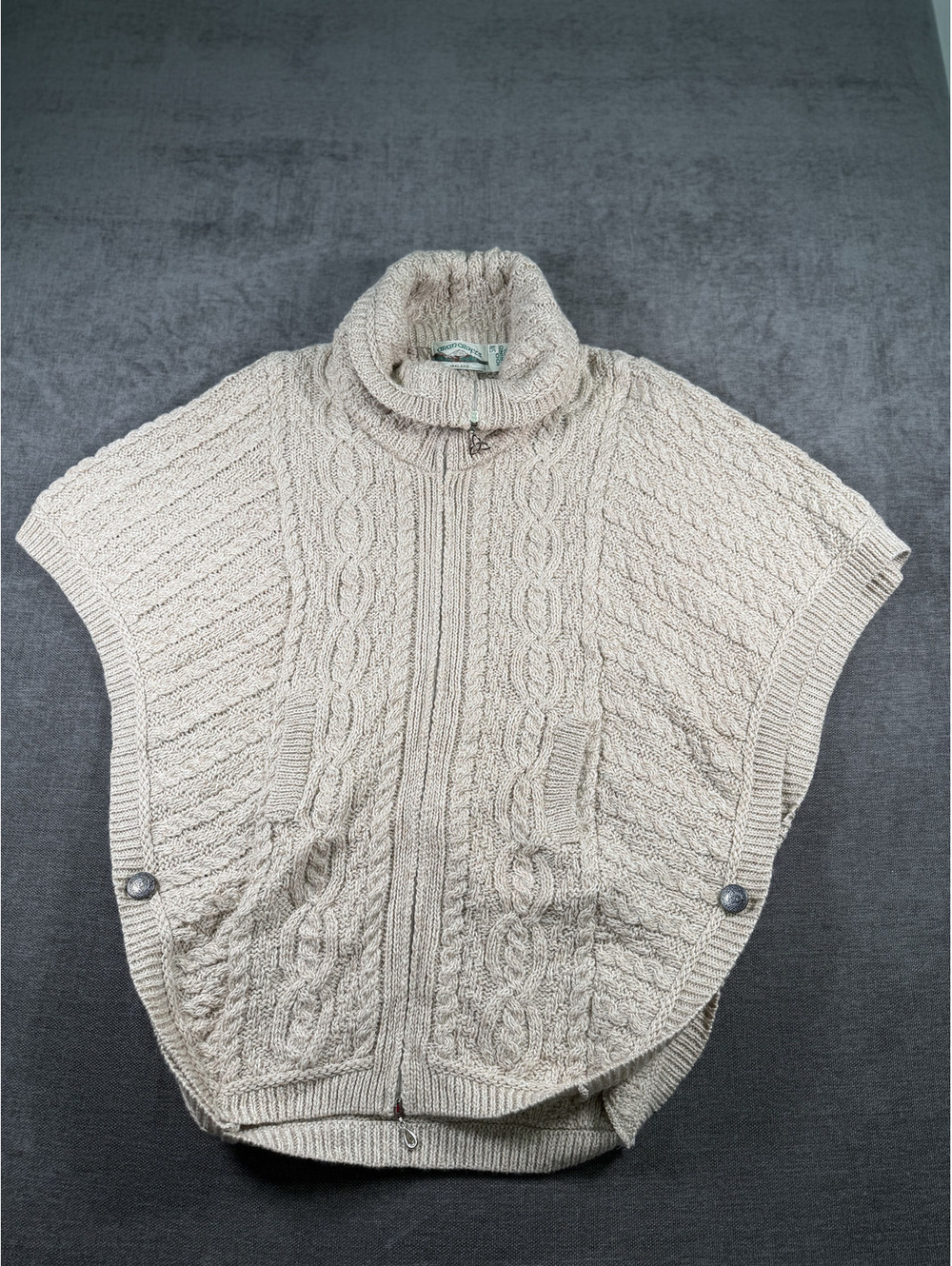 Aran Crafts 100% Merino Wool Cable Knit Zip-Up Poncho Sweater Size S/M